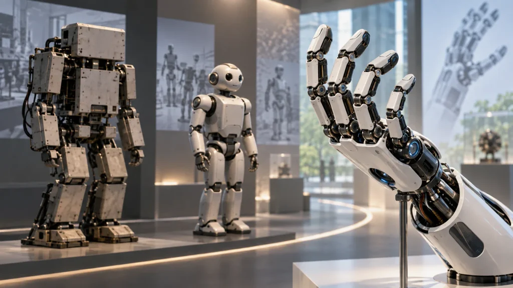 二足歩行ロボットから多指ロボットハンドへの技術進化を表したイメージ