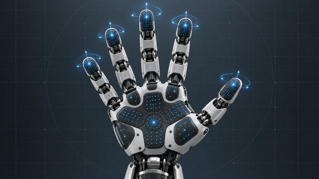 触覚センサーと力覚センサーを備えた多指ロボットハンドのイメージ