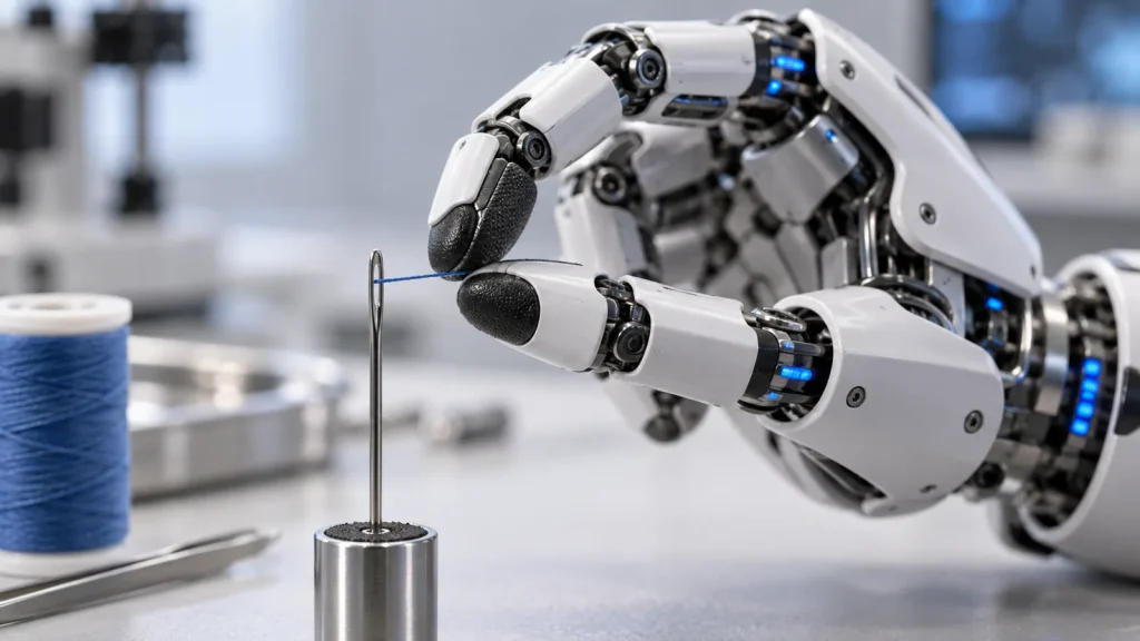 針に糸を通す多指ロボットハンドのイメージ